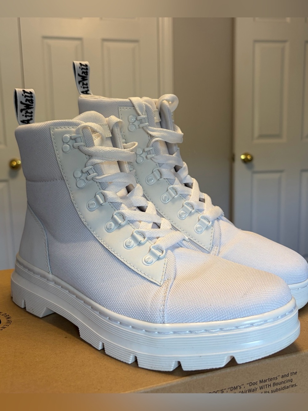 Dr. Martens White Canvas Lace-Up Combat Boots